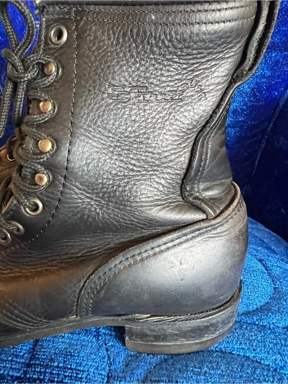 Vintage DD Tuff Black pebble Leather Lace-Up Men's Boots w/ Fringe Accent Sz 8.5